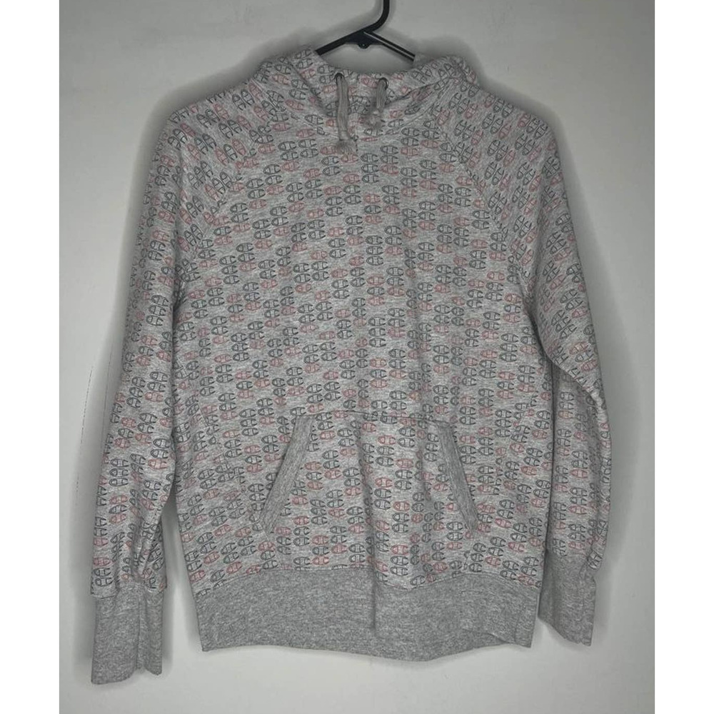 Vintage Champion Hoodie Gray Pullover Hooded With Logo Patterns Retro Small